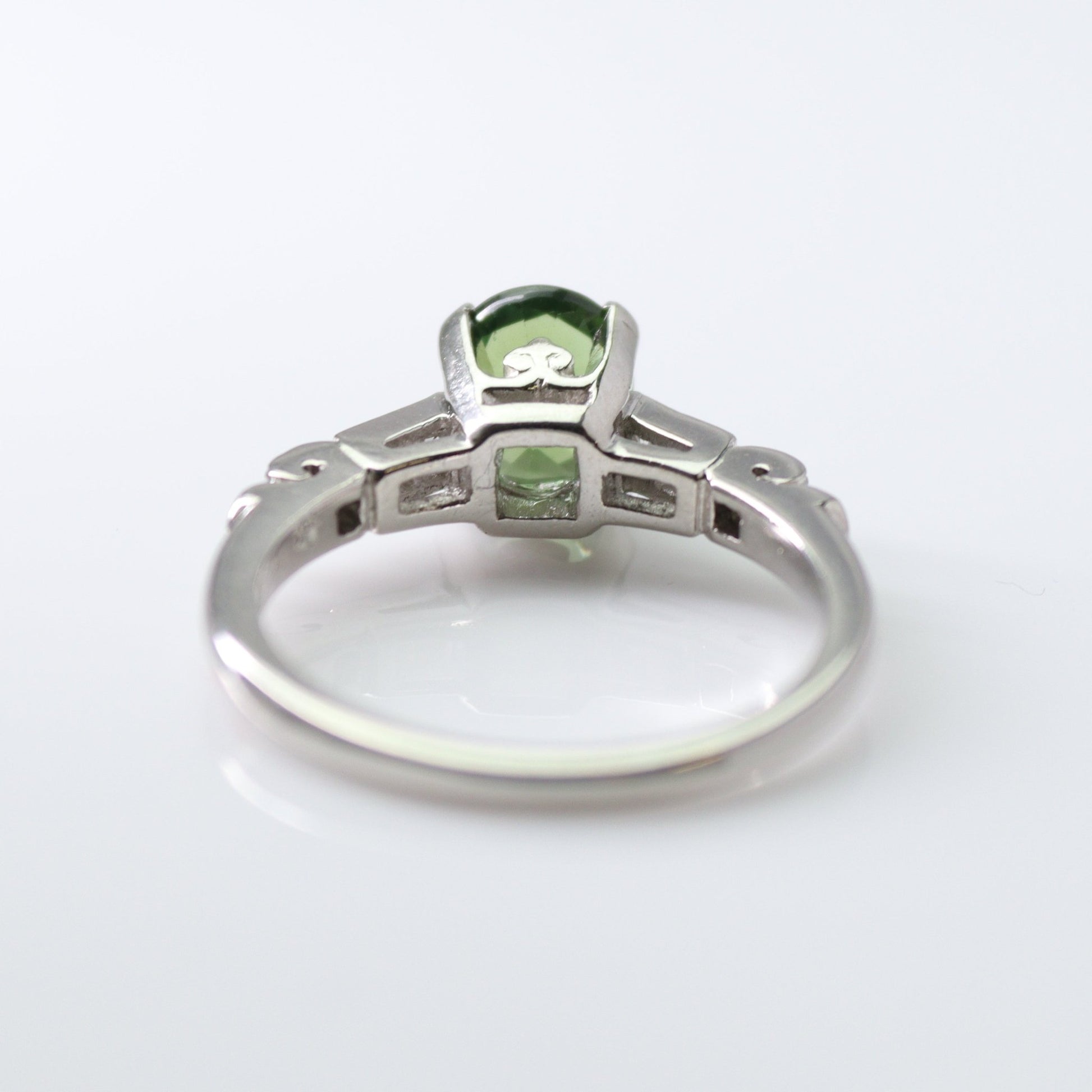 Art Deco Green Sapphire and Diamond Solitaire Ring - Friar House