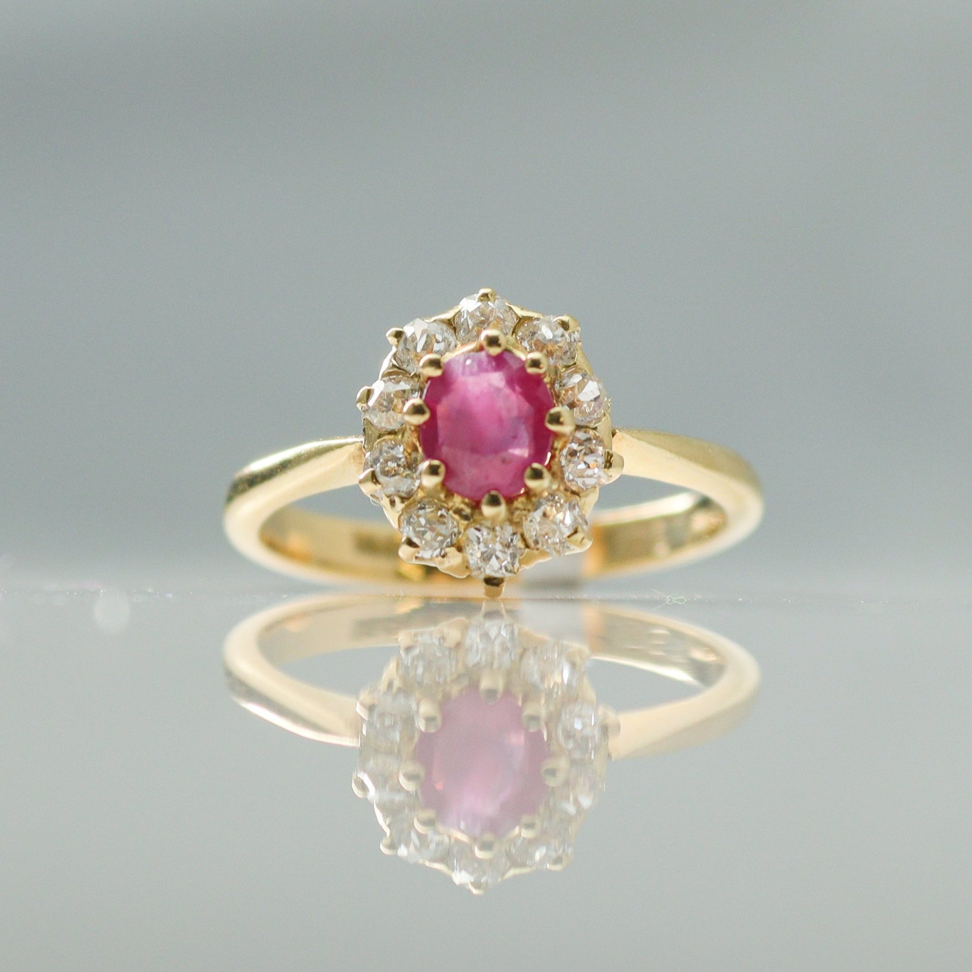 Art Deco Oval Pink Sapphire and Diamond Cluster Ring - Friar House