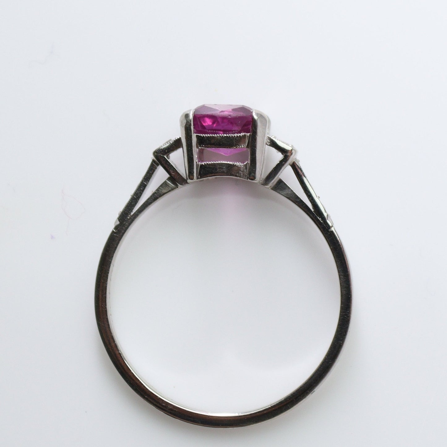 Art Deco Pink Sapphire and Diamond Solitaire Ring - Friar House