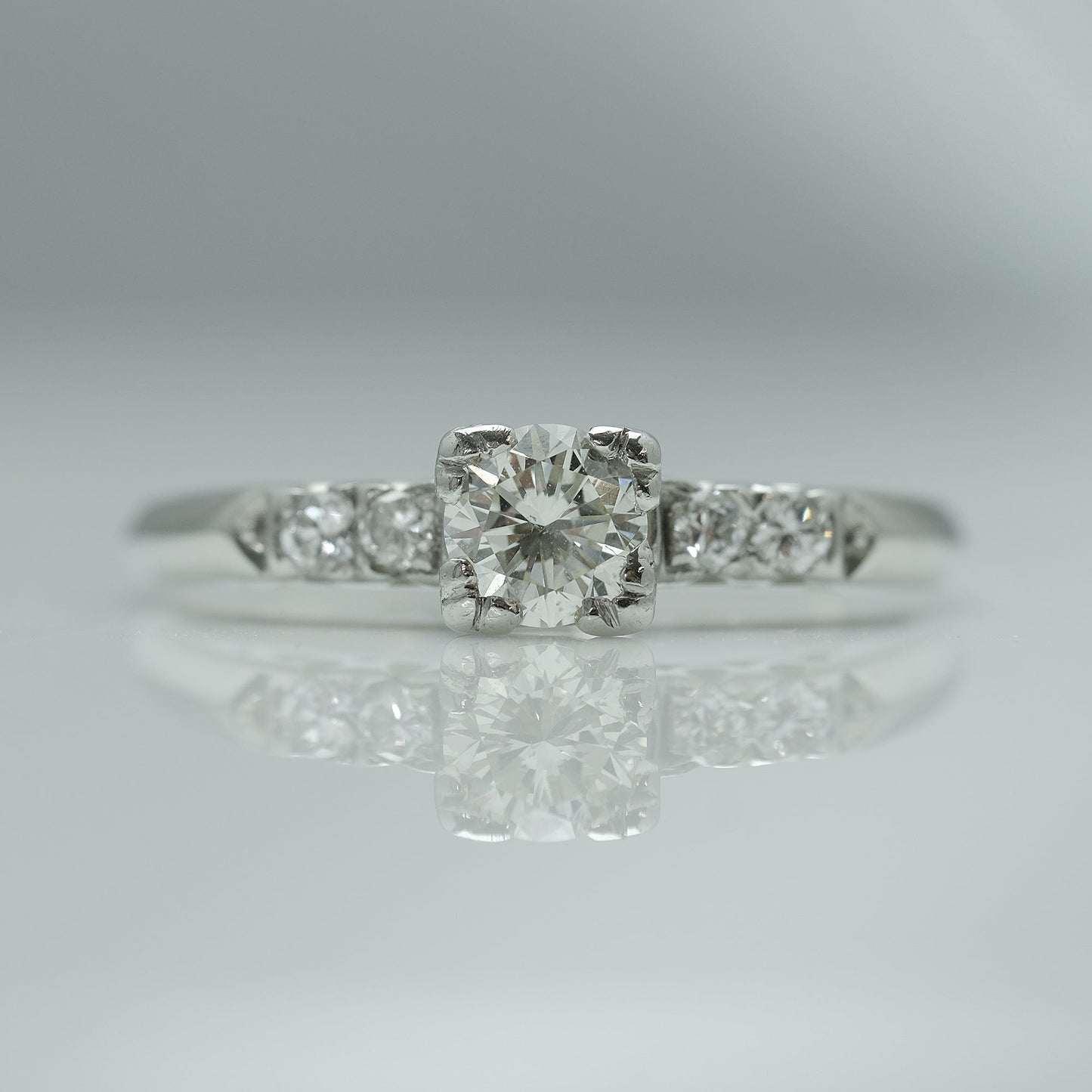 Art Deco Platinum Square Set Diamond Solitaire Ring - Friar House