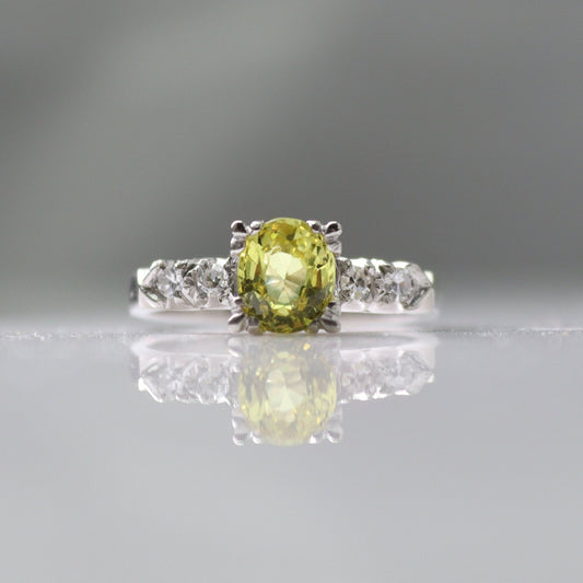 Art Deco Platinum Yellow Sapphire and Diamond Solitaire Ring - Friar House