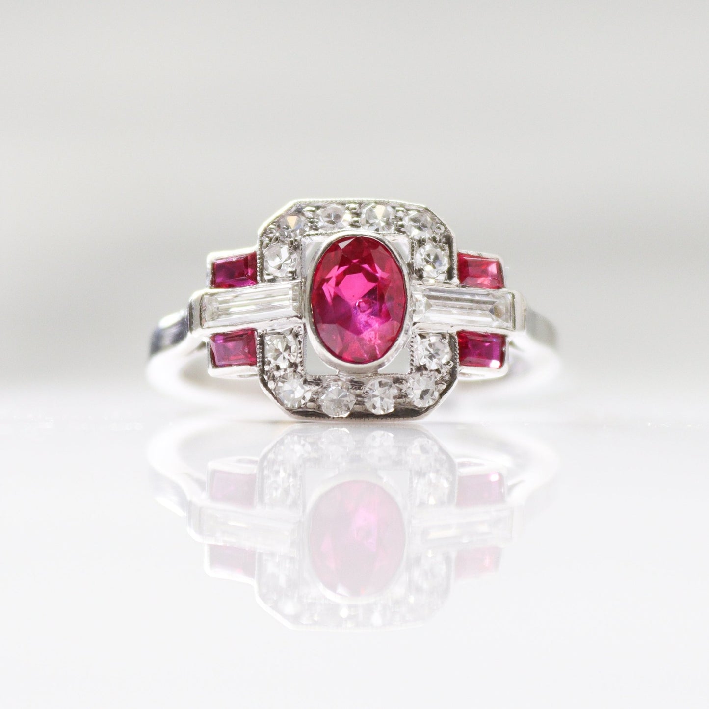 Art Deco Ruby and Diamond Cluster Ring - Friar House