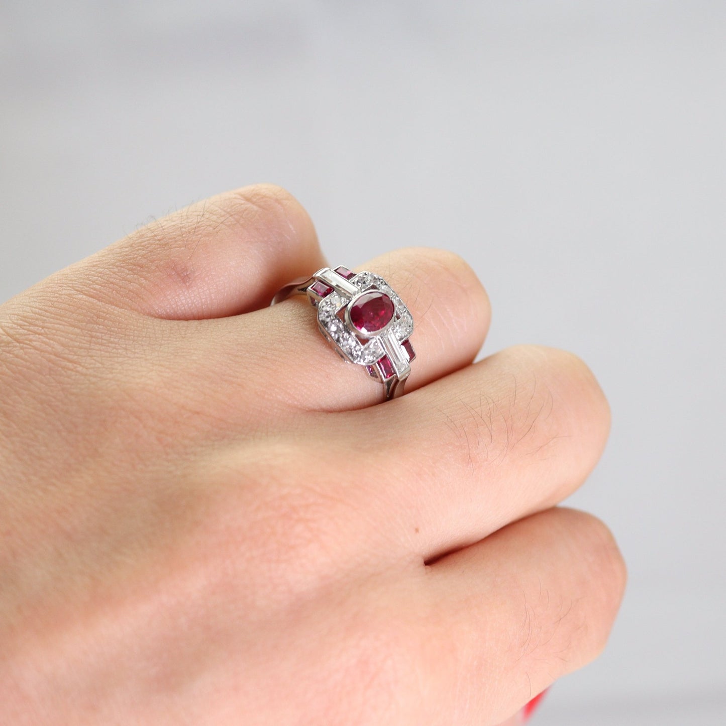 Art Deco Ruby and Diamond Cluster Ring - Friar House