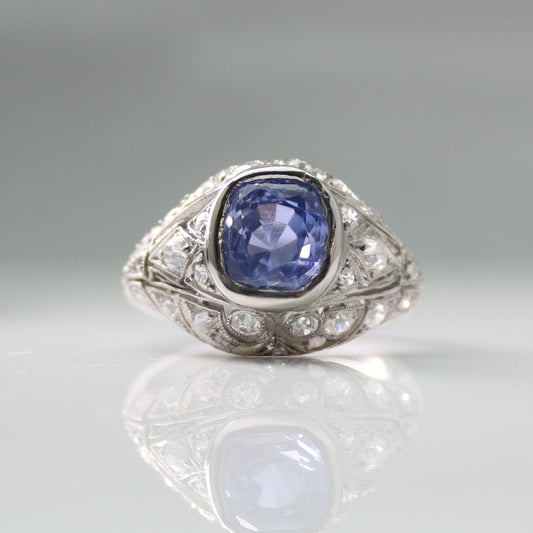 Art Deco Sapphire and Diamond Bombe Ring - Friar House