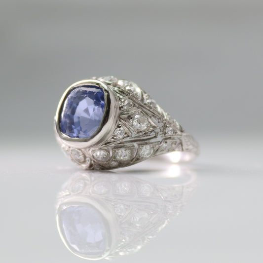 Art Deco Sapphire and Diamond Bombe Ring - Friar House