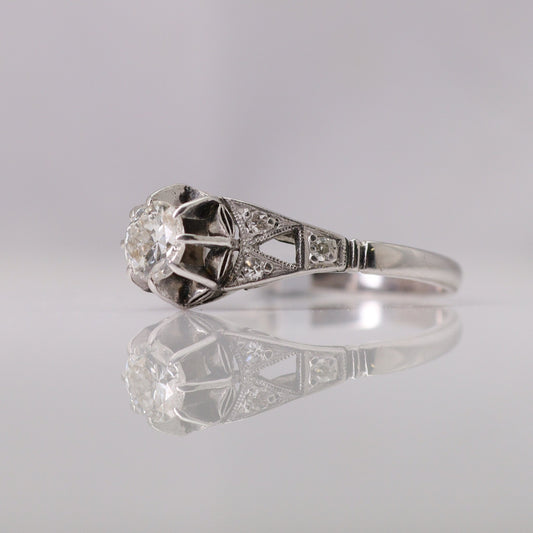 Art Deco White Gold Diamond Solitaire Ring - Friar House