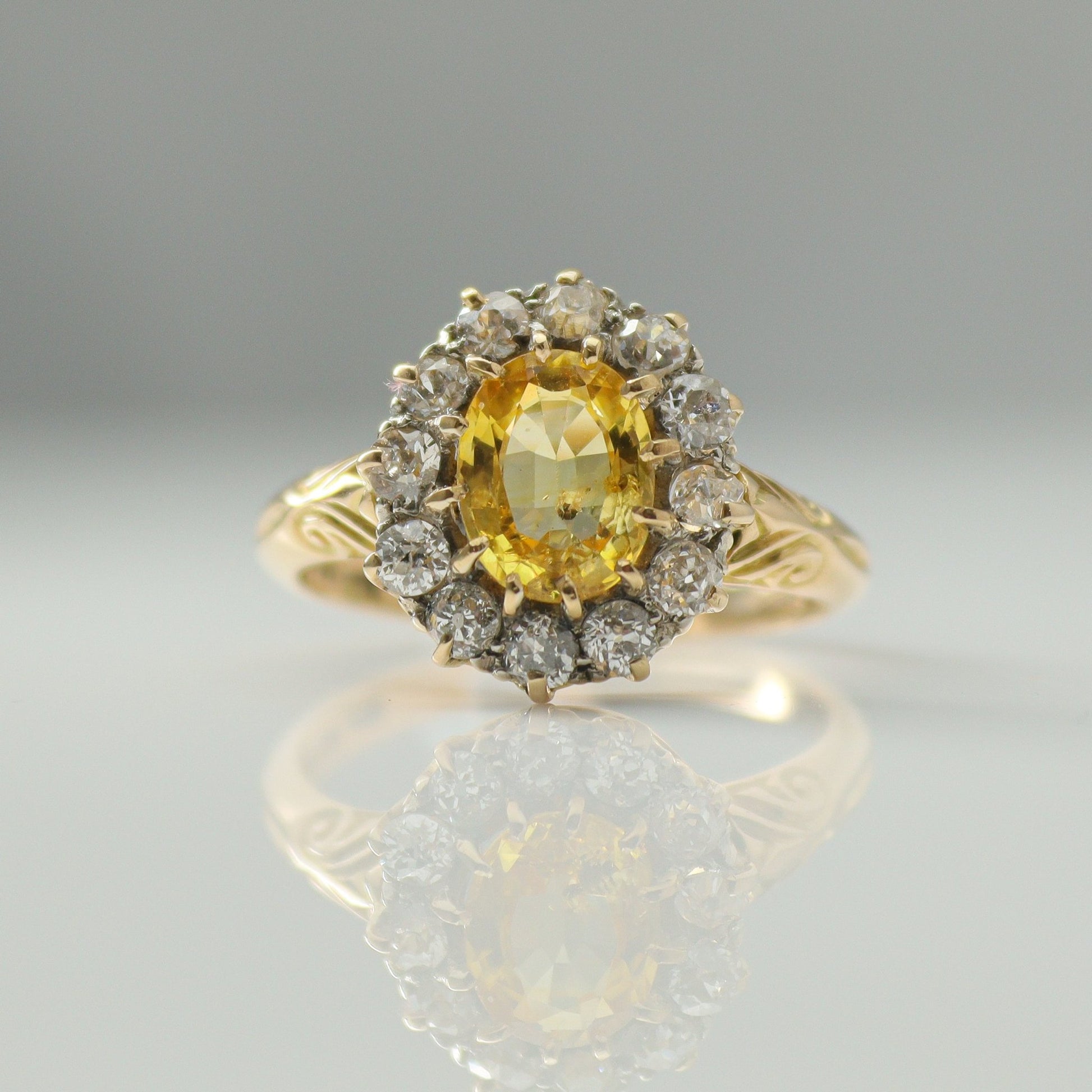 Art Deco Yellow Sapphire and Diamond Cluster Ring - Friar House
