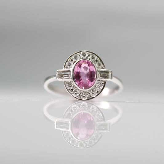 Platinum Pink Sapphire and Diamond Cluster Ring - Friar House