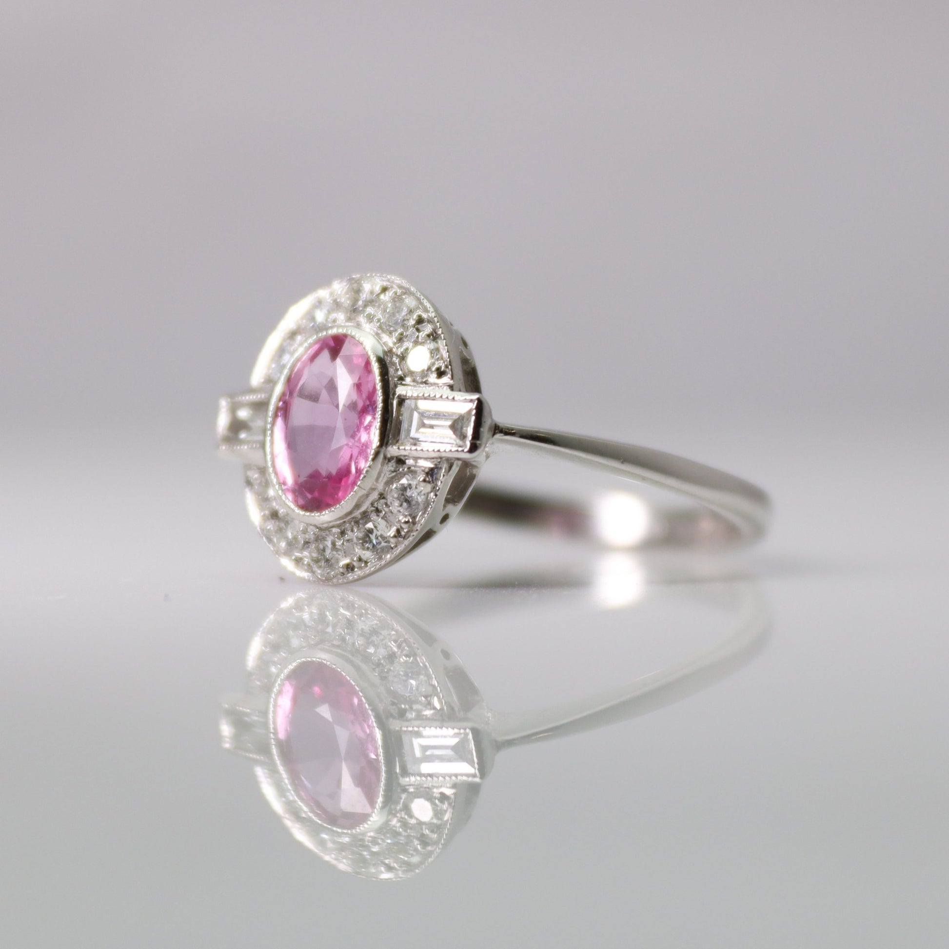 Platinum Pink Sapphire and Diamond Cluster Ring - Friar House