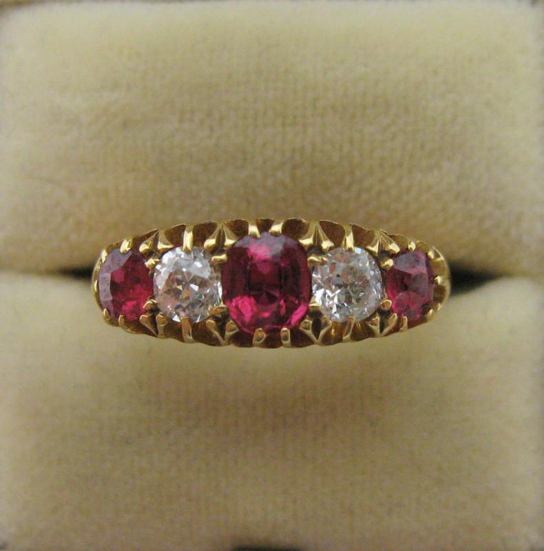 Ruby And Diamond Five Stone Gold Ring - Friar House