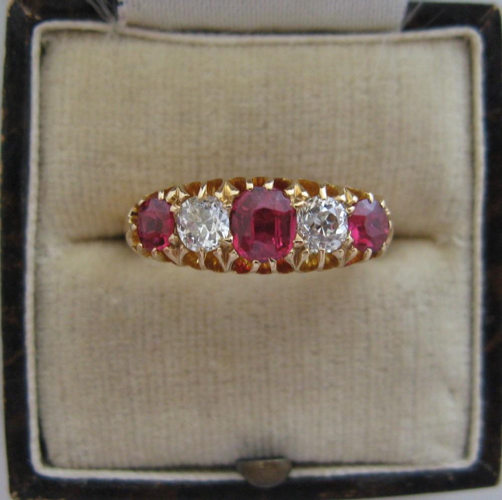 Ruby And Diamond Five Stone Gold Ring - Friar House