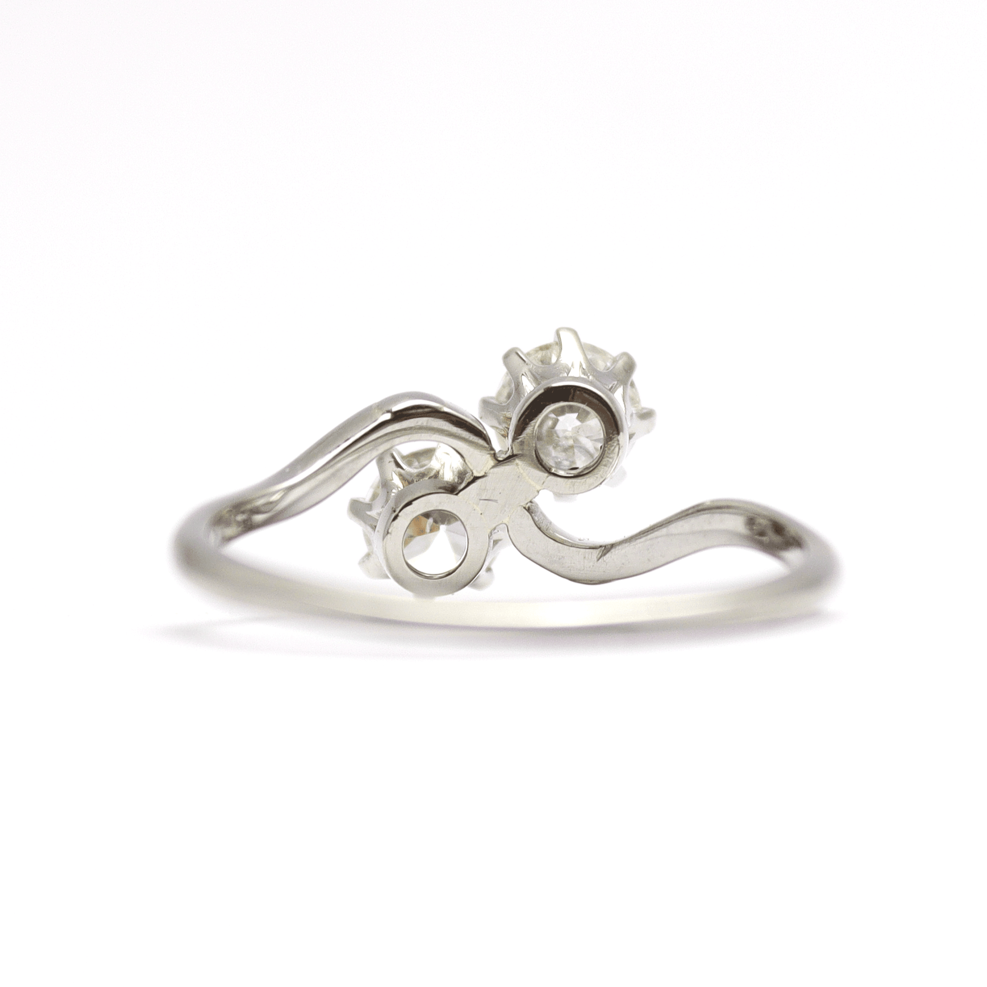 Two Stone Diamond Platinum Cross Over Ring - Friar House