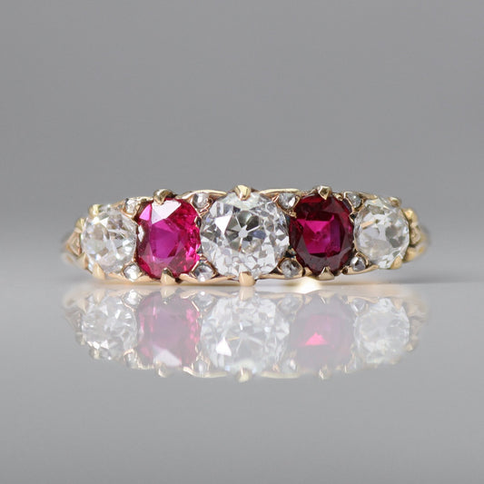Victorian Ruby and Diamond Five Stone Ring - Friar House