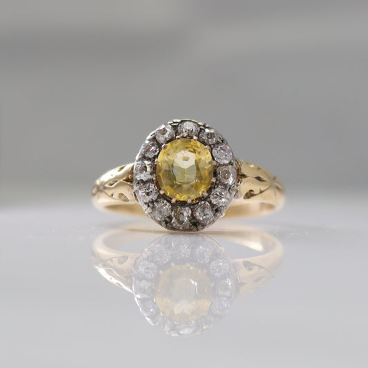 Victorian Yellow Sapphire and Diamond Cluster Ring - Friar House