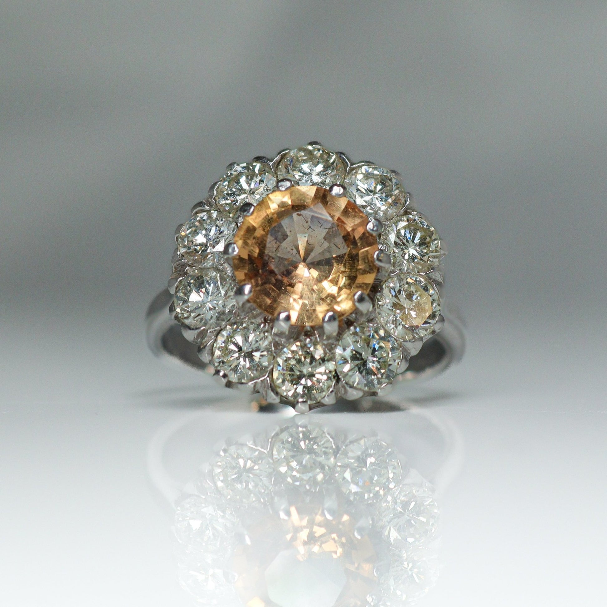 Vintage 18ct White Gold Imperial Topaz and 1.50 Carat Diamond Cluster Ring - Friar House