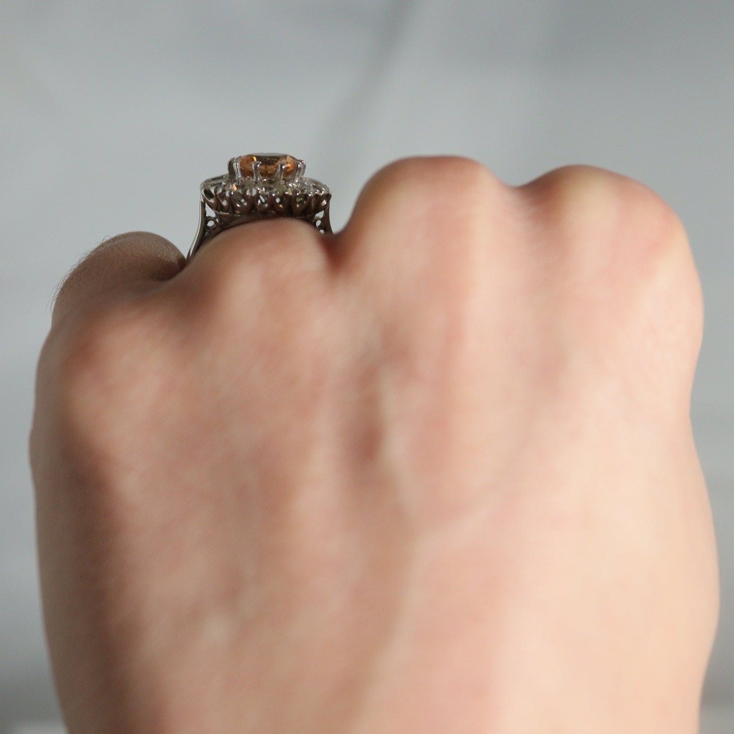 Vintage 18ct White Gold Imperial Topaz and 1.50 Carat Diamond Cluster Ring - Friar House