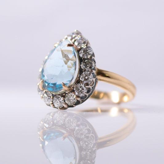 Vintage 1940s Aquamarine and Diamond Cluster Ring - Friar House